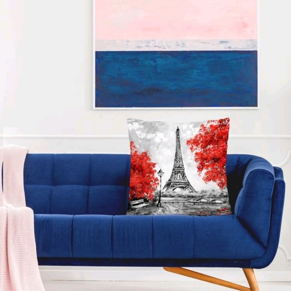 French vintage Eiffel tower Paris home decor accent 2 throw art pillow cover set - Picture 4 of 9